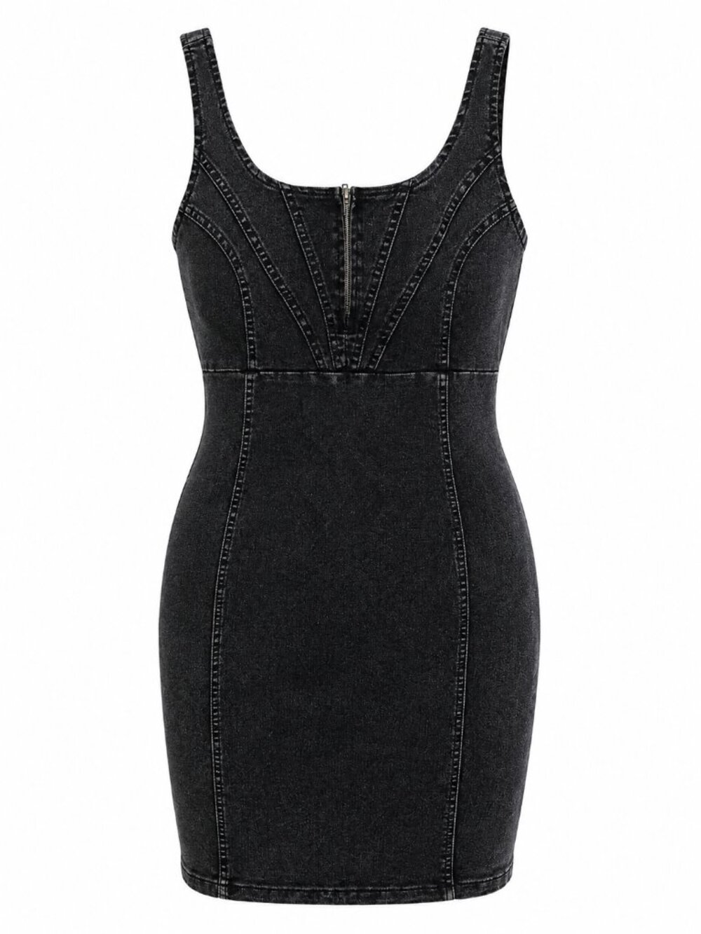 Rosa Clothing Black Denim Bodycon Dress Women's Lg Sleeveless Zip Back Stretch